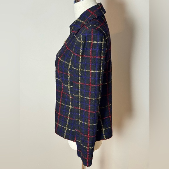 St. John Black Plaid Zip Blazer Size 4 - Picture 4 of 8
